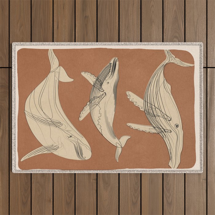 Modern Minimalist Abstract Whales 2 Outdoor Rug Gallery Image 1