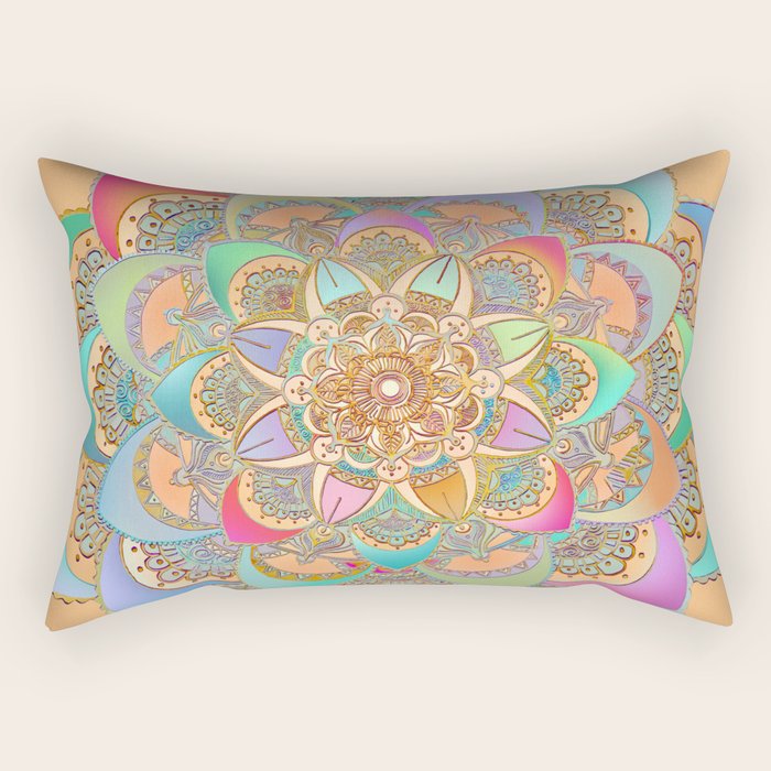 Bohemian Festival Lotus Mandala Rectangular Pillow Gallery Image 2