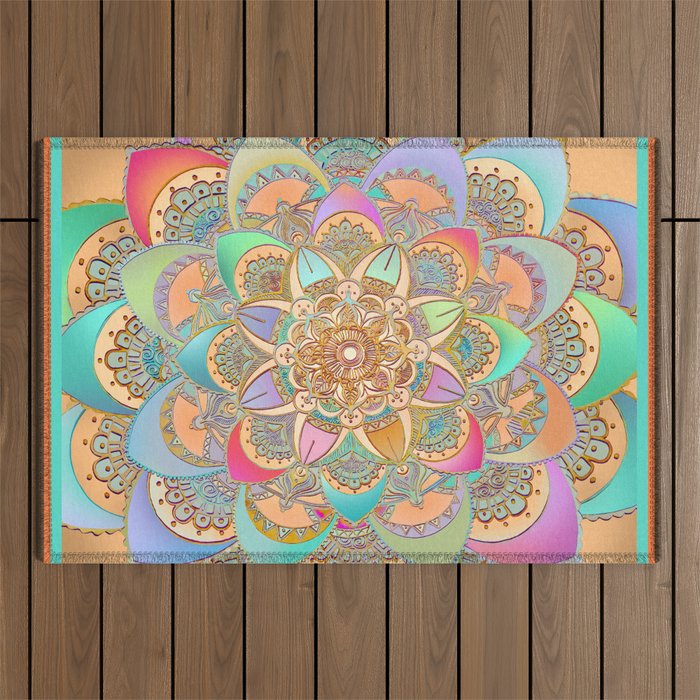 Bohemian Festival Lotus Mandala Outdoor Rug Gallery Image 1