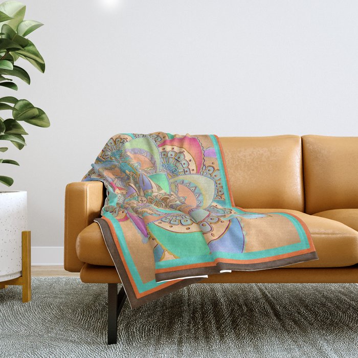 Bohemian Festival Lotus Mandala Throw Blanket Gallery Image 1