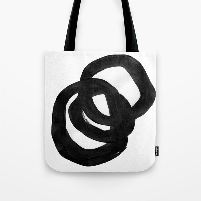 Black & White Minimalist Ink Tribal Mid Century Pattern Dark Painting Pattern Tote Bag Gallery Image 1