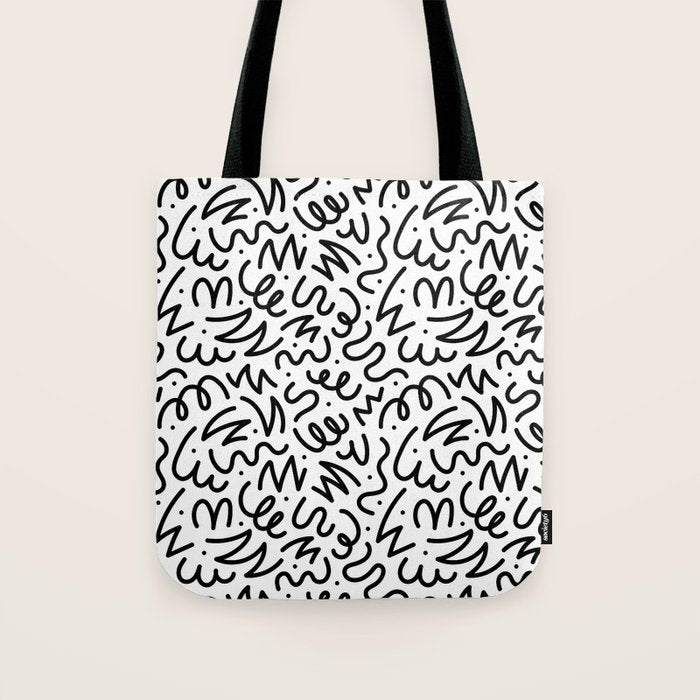 Fun black line doodle art pattern Tote Bag Gallery Image 1
