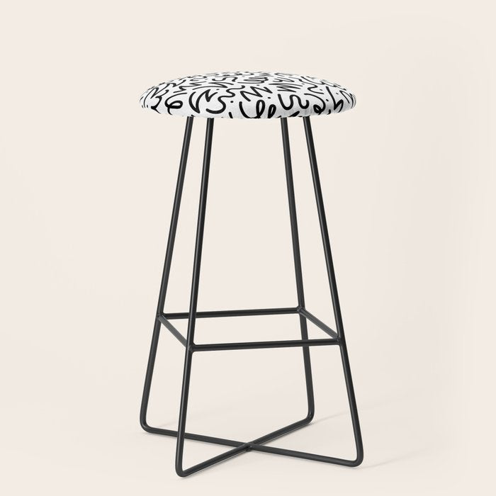 Fun black line doodle art pattern Stool Gallery Image 1