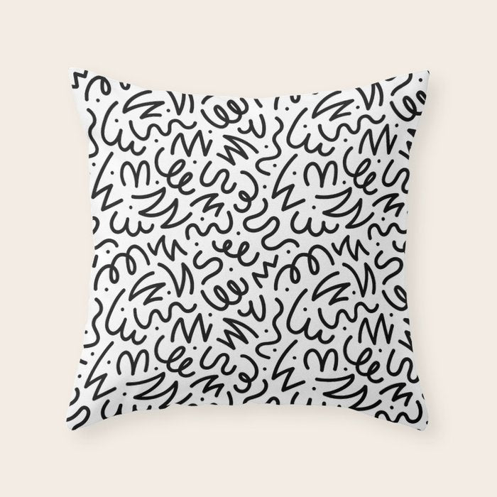 Fun black line doodle art pattern Throw Pillow Gallery Image 6