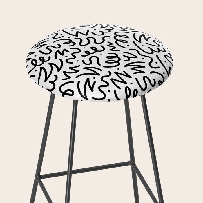 Fun black line doodle art pattern Stool Gallery Image 2