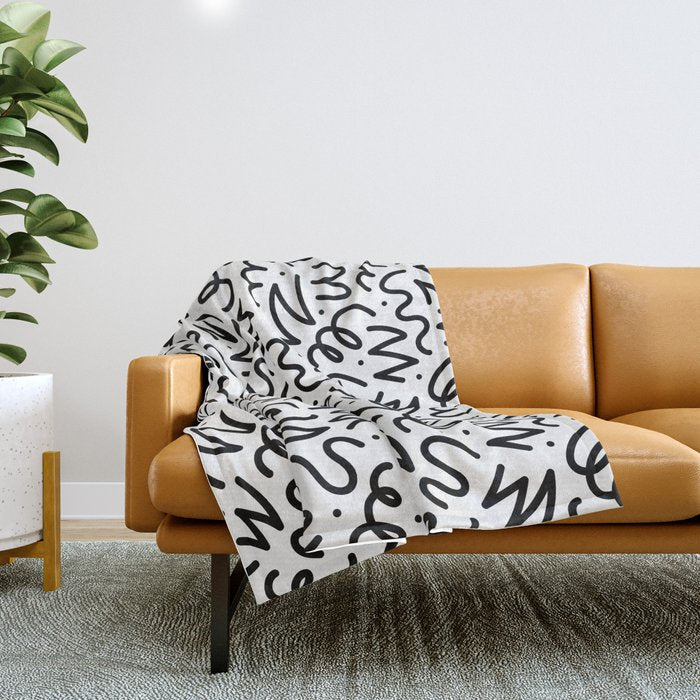 Fun black line doodle art pattern Throw Blanket Gallery Image 1