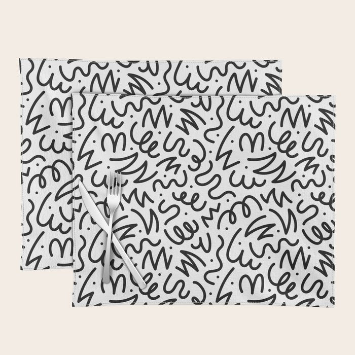 Fun black line doodle art pattern Placemat Gallery Image 1
