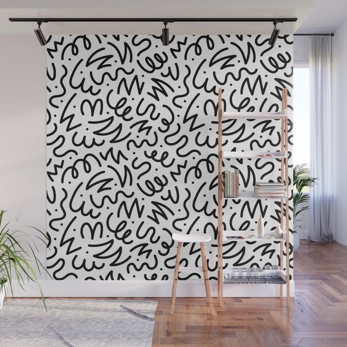 Fun black line doodle art pattern Wall Mural Gallery Image 1