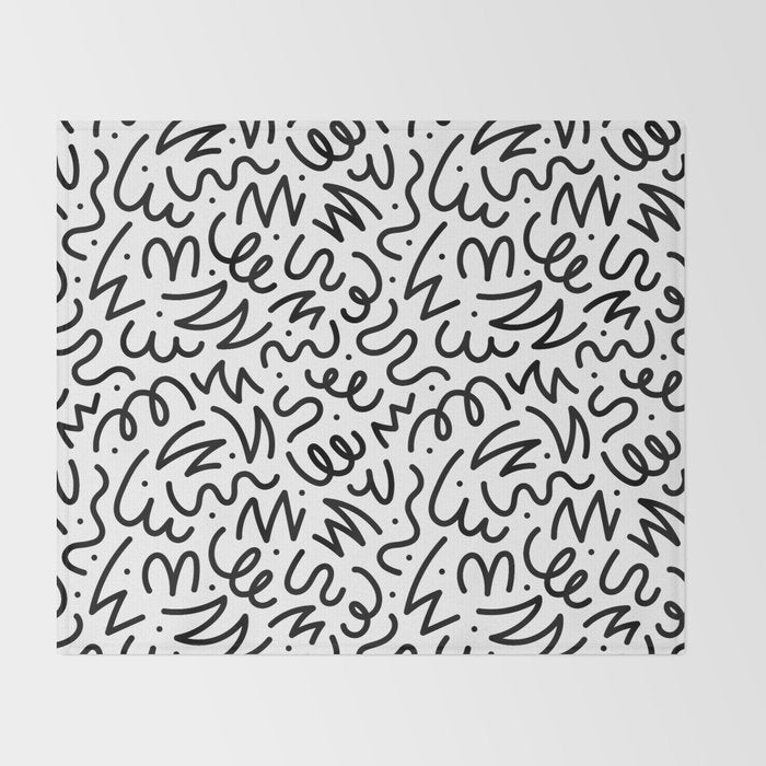 Fun black line doodle art pattern Throw Blanket Gallery Image 2