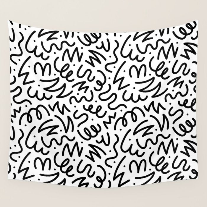 Fun black line doodle art pattern Wall Tapestry Gallery Image 4