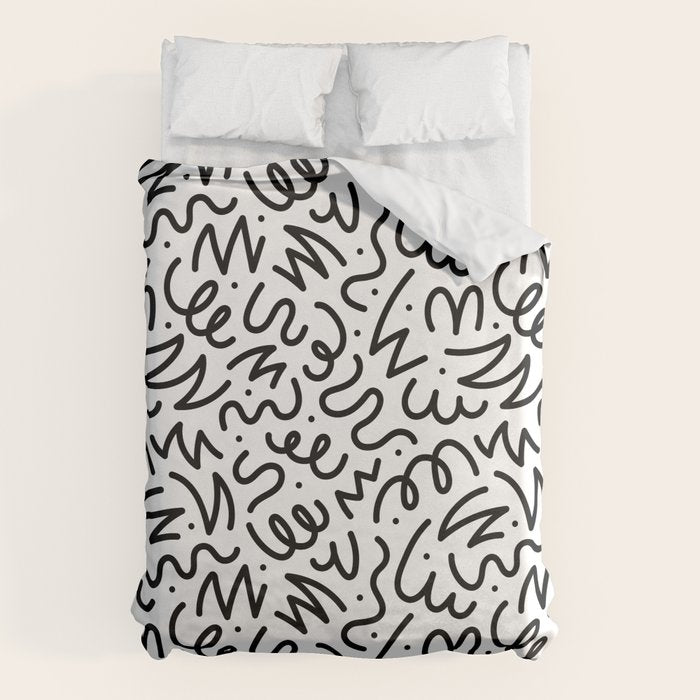 Fun black line doodle art pattern Duvet Cover Gallery Image 1