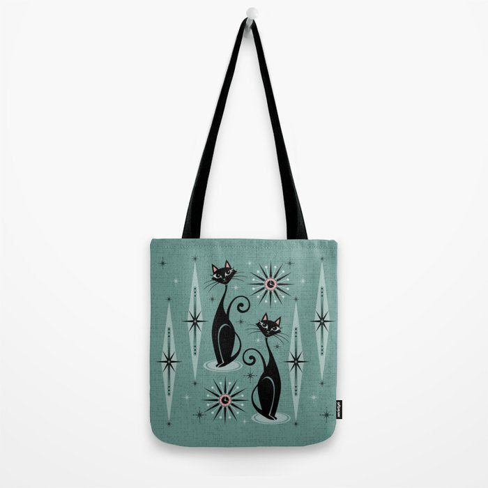 Mid Century Cats and Clocks -Spearmint Custom©studioxtine Tote Bag Gallery Image 2