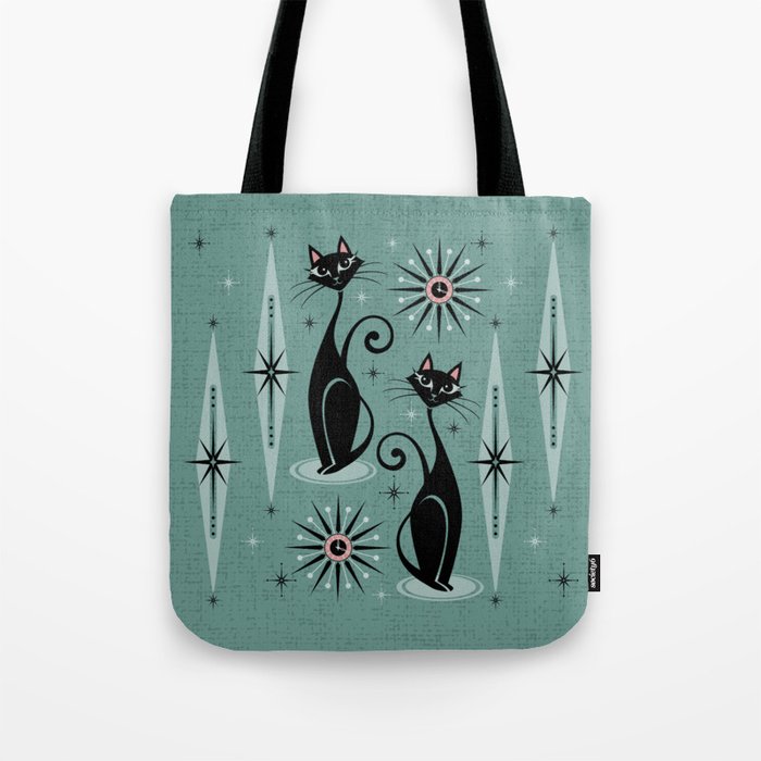 Mid Century Cats and Clocks -Spearmint Custom©studioxtine Tote Bag Gallery Image 1