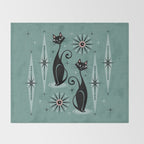 Mid Century Cats and Clocks -Spearmint Custom©studioxtine Throw Blanket Gallery Image 2