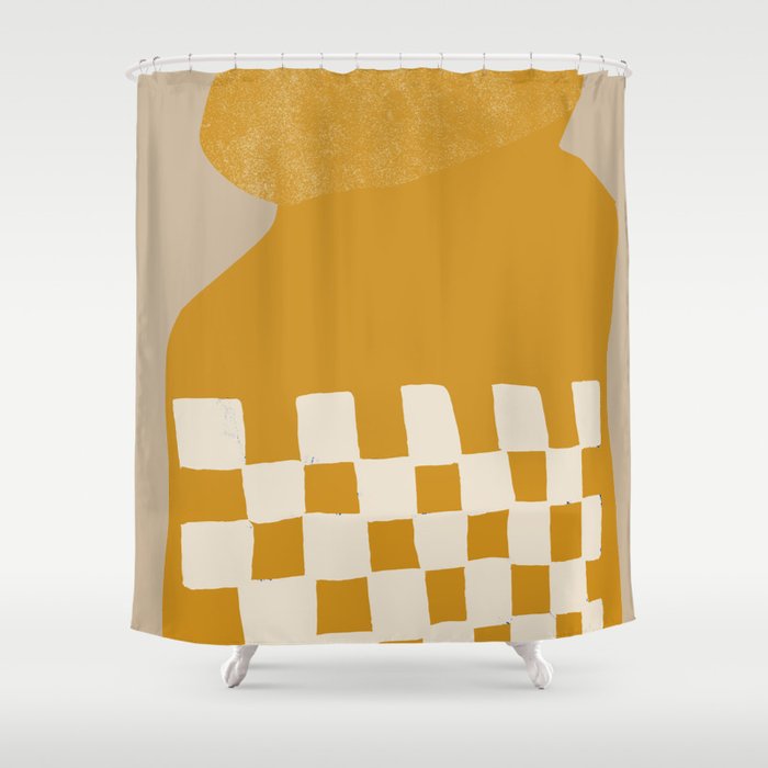 Mustard Shapes Shower Curtain Gallery Image 1