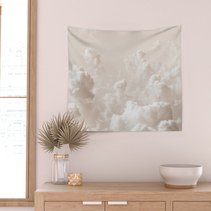 Light Academia Aesthetic white clouds Wall Tapestry Gallery Image 2