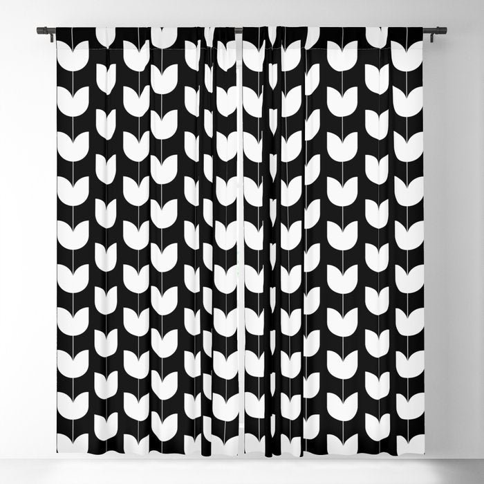 Spring Tulips IV Black and White Mid Century Flowers Window Curtain Gallery Image 5
