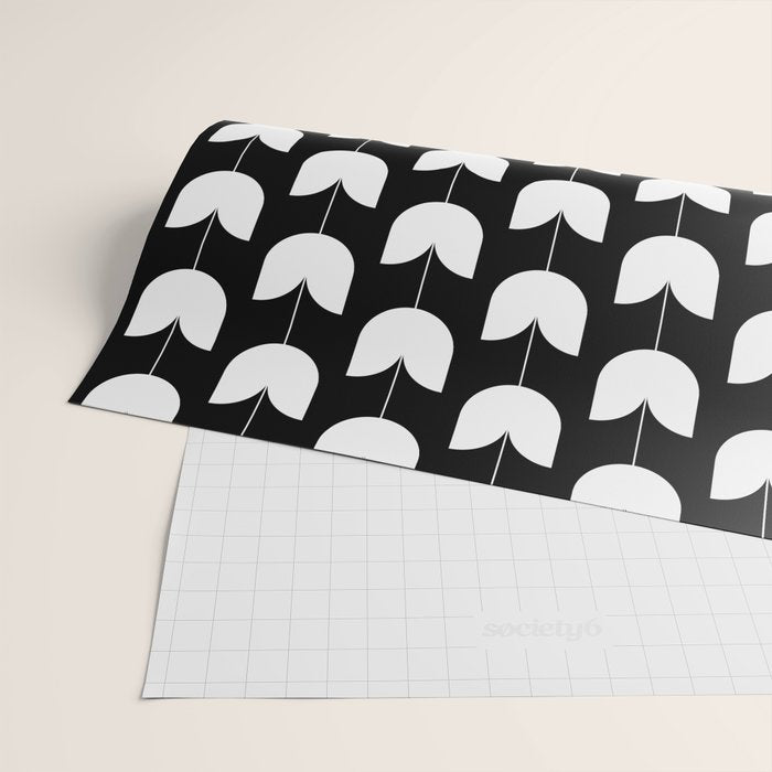 Spring Tulips IV Black and White Mid Century Flowers Wrapping Paper Gallery Image 2