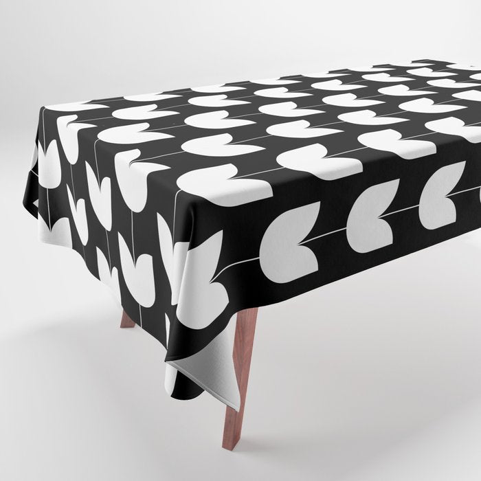 Spring Tulips IV Black and White Mid Century Flowers Tablecloth Gallery Image 1