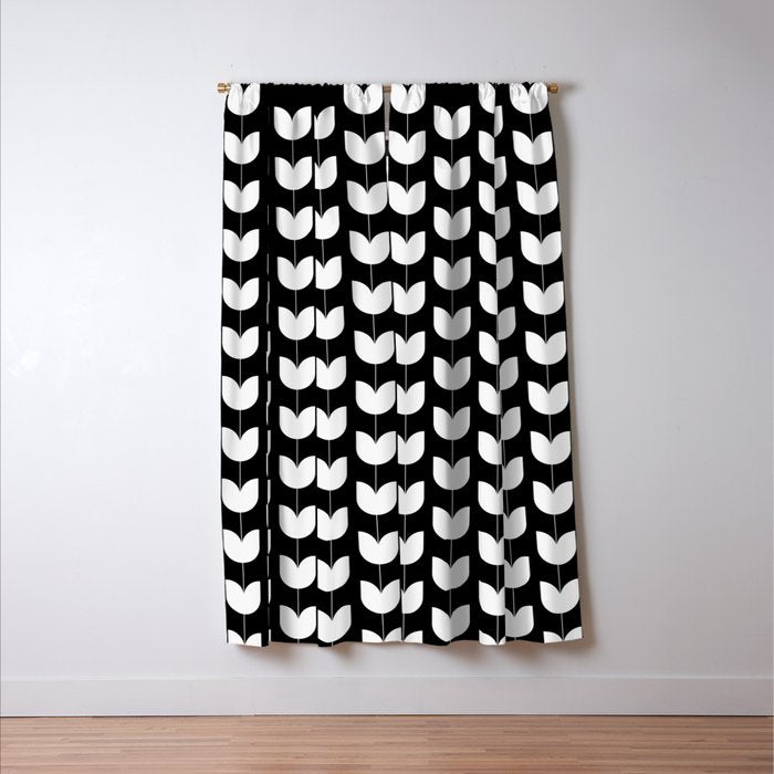 Spring Tulips IV Black and White Mid Century Flowers Window Curtain Gallery Image 3