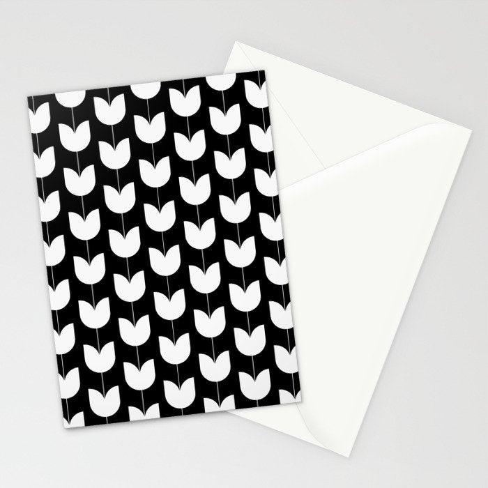 Spring Tulips IV Black and White Mid Century Flowers Stationery Card Gallery Image 2
