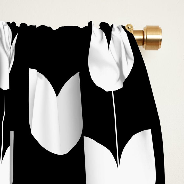 Spring Tulips IV Black and White Mid Century Flowers Window Curtain Gallery Image 2