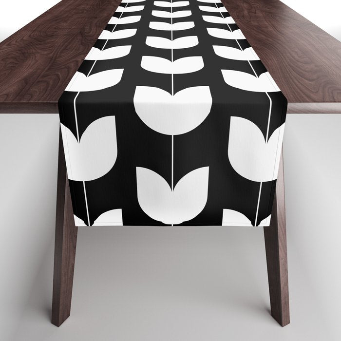 Spring Tulips IV Black and White Mid Century Flowers Table Runner Gallery Image 1