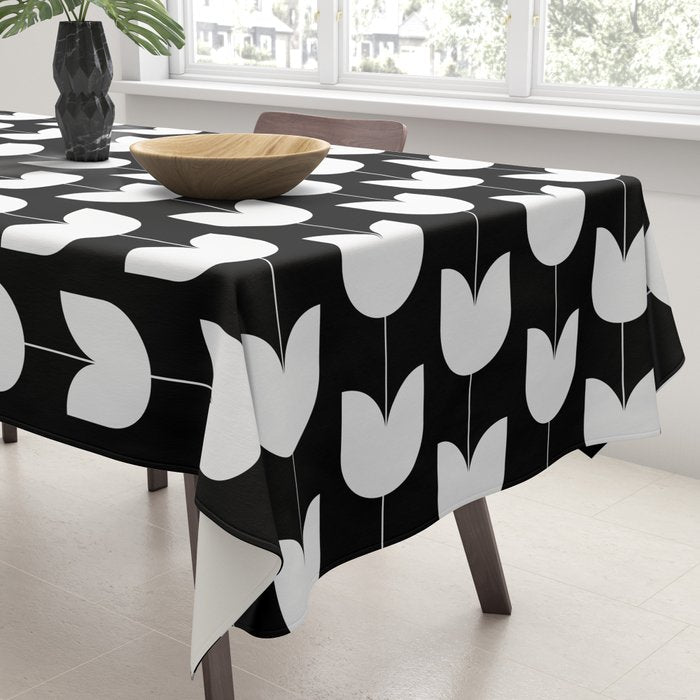 Spring Tulips IV Black and White Mid Century Flowers Tablecloth Gallery Image 3