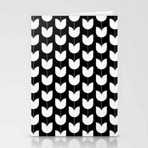 Spring Tulips IV Black and White Mid Century Flowers Stationery Card Gallery Image 2