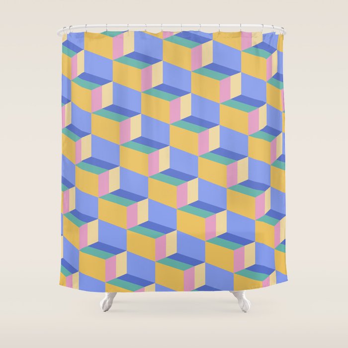 Cuboid Geometric Abstract Shapes Pattern XXIV Shower Curtain Gallery Image 1