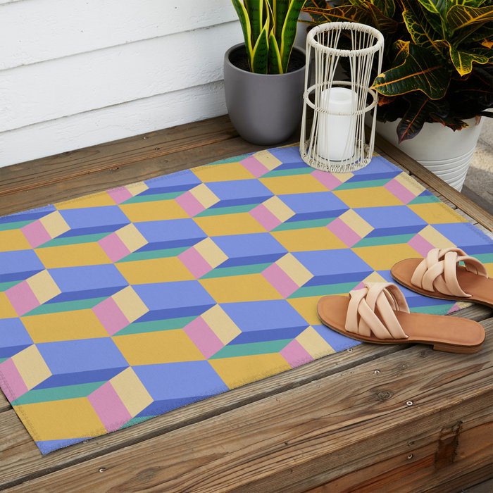 Cuboid Geometric Abstract Shapes Pattern XXIV Outdoor Rug Gallery Image 2
