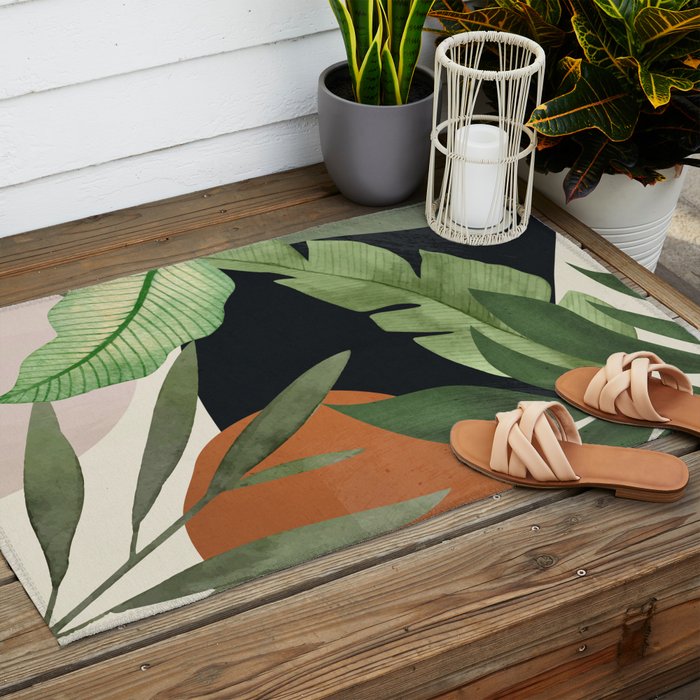 Abstract Art Tropical Leaves 38 Outdoor Rug Gallery Image 2