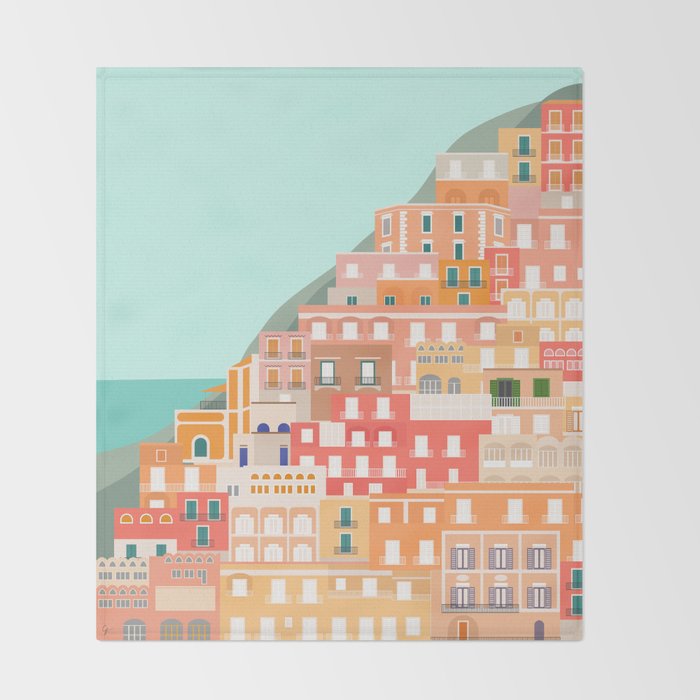 View over the Amalfi Coast, Positano, Italy Throw Blanket Gallery Image 2