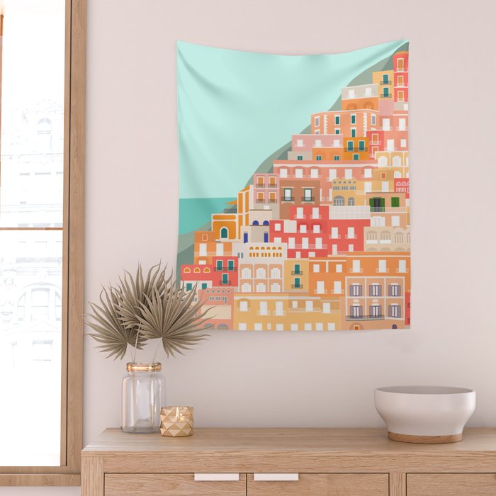 View over the Amalfi Coast, Positano, Italy Wall Tapestry Gallery Image 2