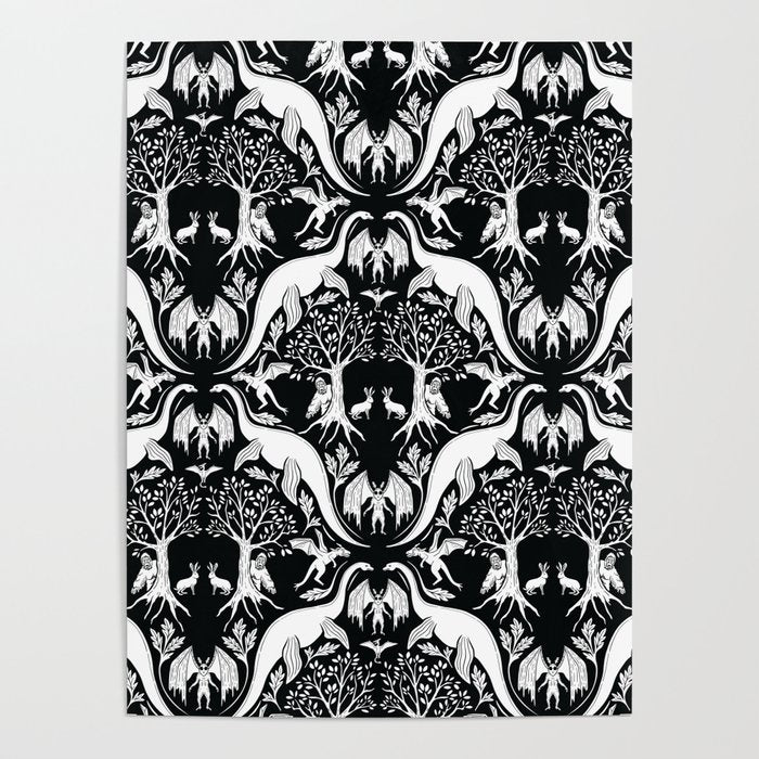 Black & White Cryptid Damask Poster Gallery Image 1