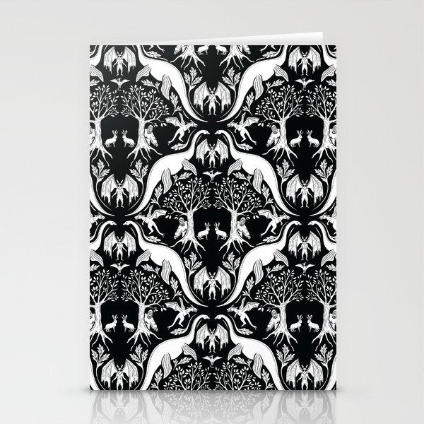 Black & White Cryptid Damask Stationery Card Gallery Image 2