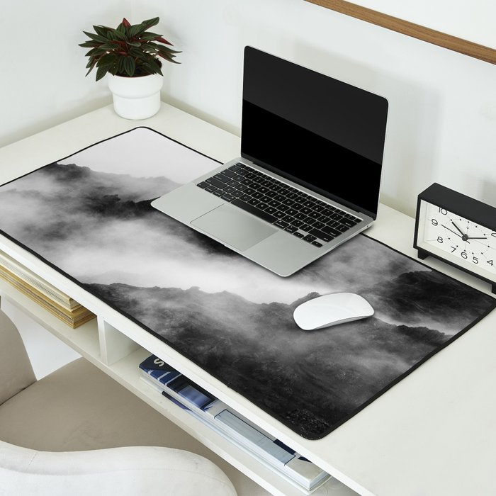 Foggy Mountains Black and White Desk Mat Gallery Image 2
