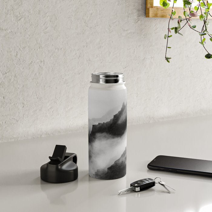Foggy Mountains Black and White Water Bottle Gallery Image 4