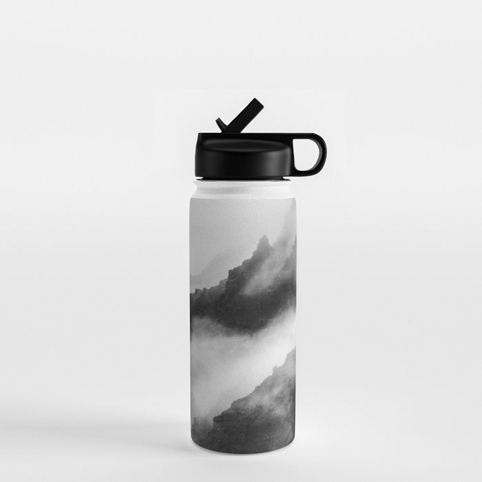 Foggy Mountains Black and White Water Bottle Gallery Image 1