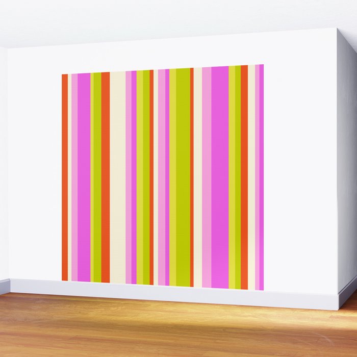Classic Stripes XVIII - Y2K Pink and Green Wall Mural Gallery Image 2