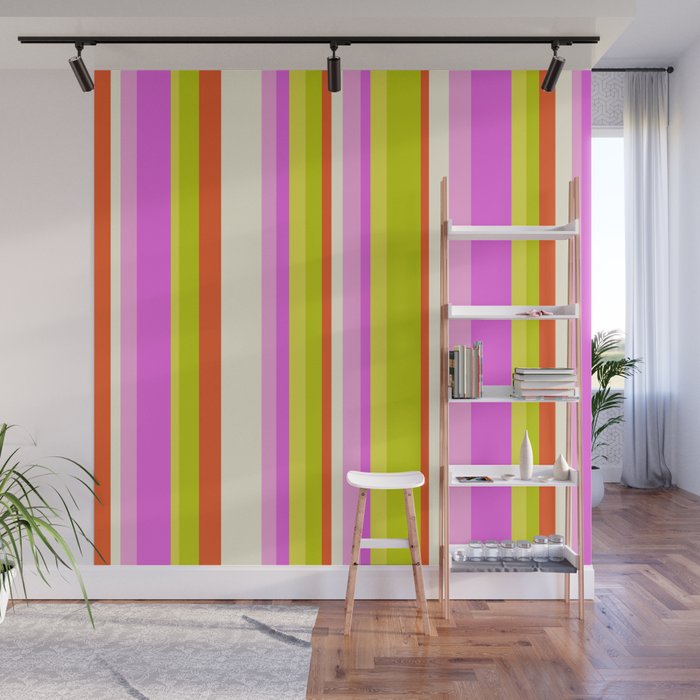 Classic Stripes XVIII - Y2K Pink and Green Wall Mural Gallery Image 1