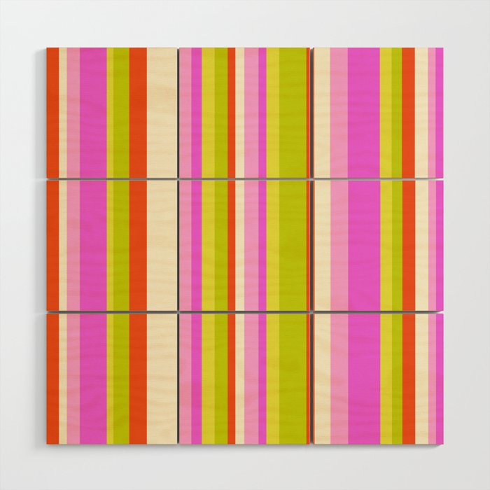 Classic Stripes XVIII - Y2K Pink and Green Wood Wall Art Gallery Image 1