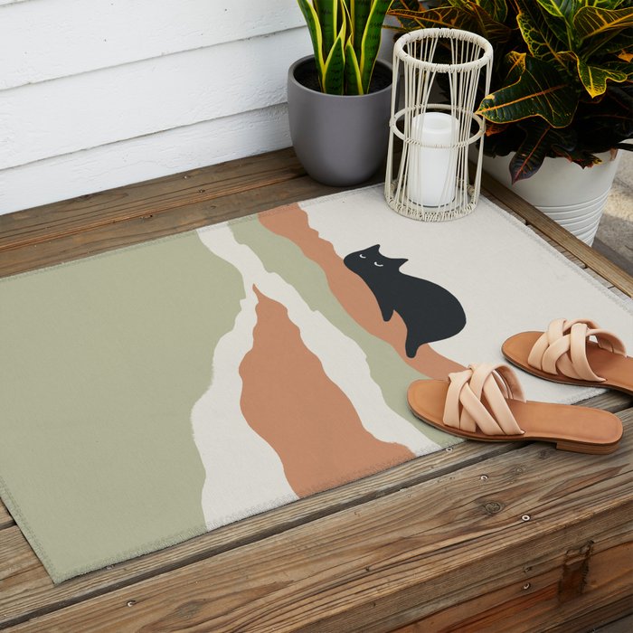 Magic meow 3 lazy cat Outdoor Rug Gallery Image 2