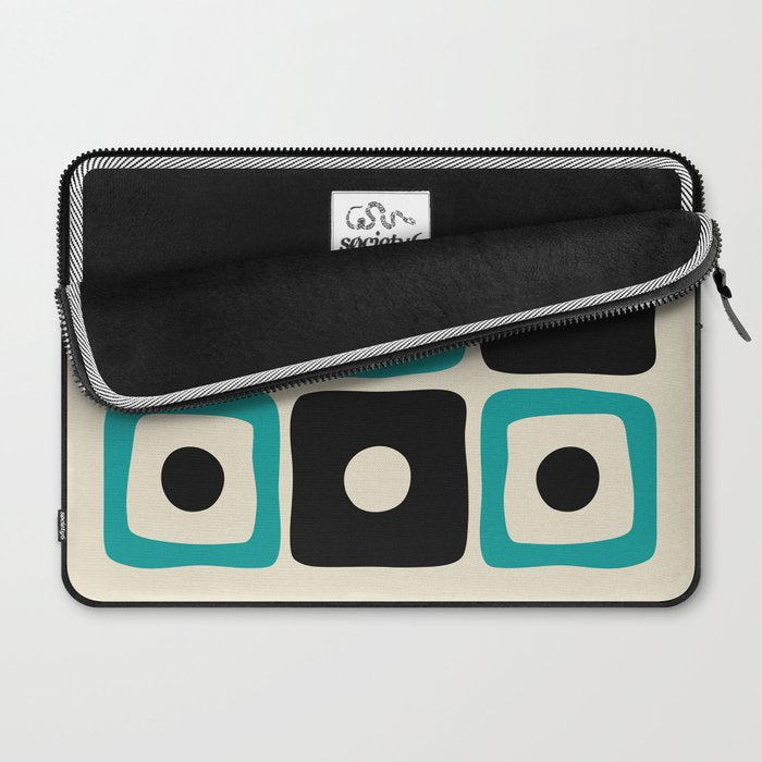 Mid Century Modern Square Dot Pattern 593 Black and Turquoise Laptop Sleeve Gallery Image 2