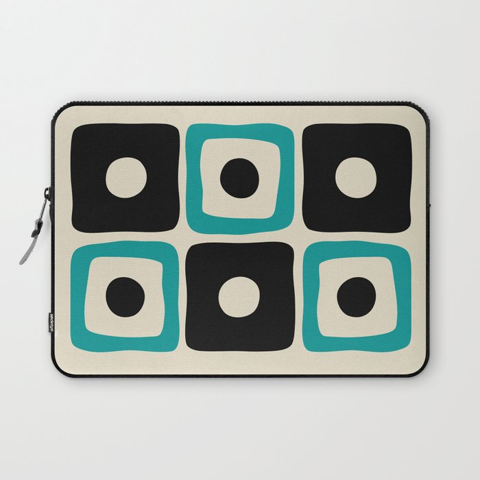 Mid Century Modern Square Dot Pattern 593 Black and Turquoise Laptop Sleeve Gallery Image 1