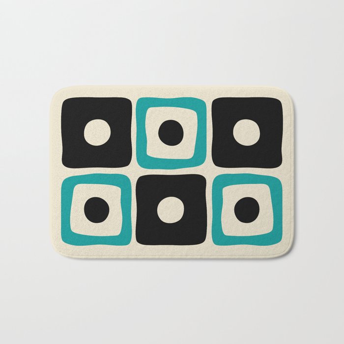 Mid Century Modern Square Dot Pattern 593 Black and Turquoise Bath Mat Gallery Image 1
