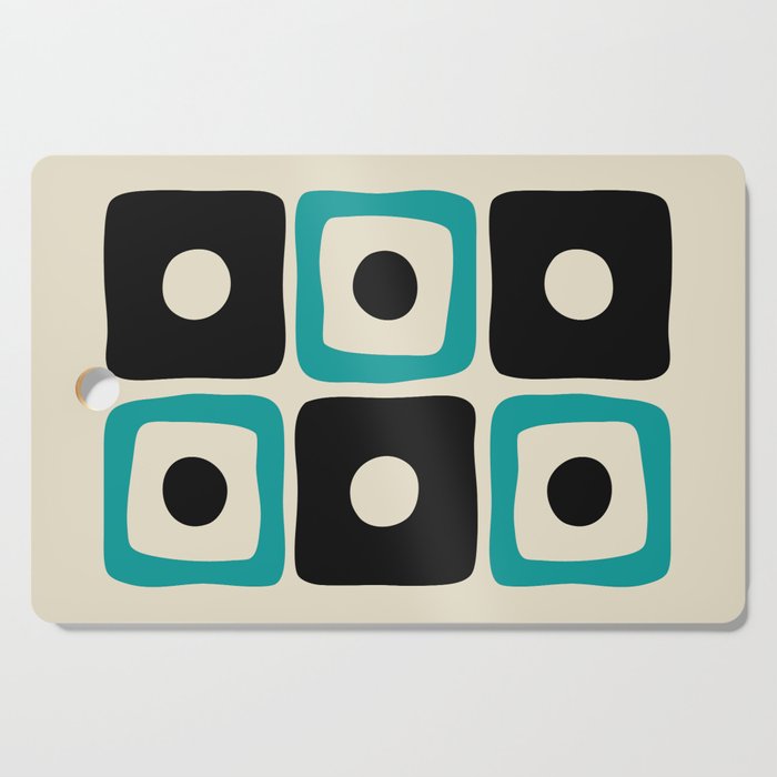 Mid Century Modern Square Dot Pattern 593 Black and Turquoise Cutting Board Gallery Image 1