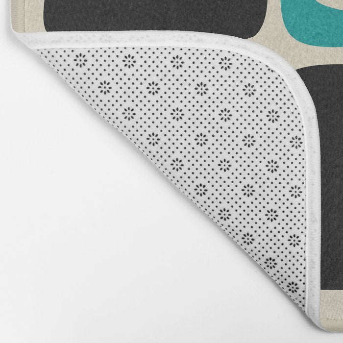 Mid Century Modern Square Dot Pattern 593 Black and Turquoise Bath Mat Gallery Image 2
