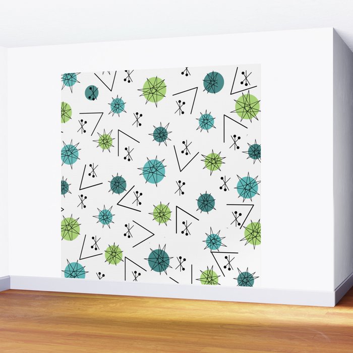 Mid Century Modern Sputnik Starburst Planets 9 Wall Mural Gallery Image 2
