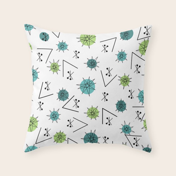 Mid Century Modern Sputnik Starburst Planets 9 Throw Pillow Gallery Image 1